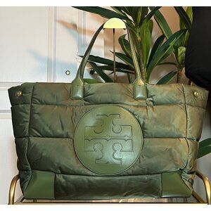 RARE! ✺ AUTHENTIC TORY BURCH ARMY GREEN PUFFER ELLA TOTE